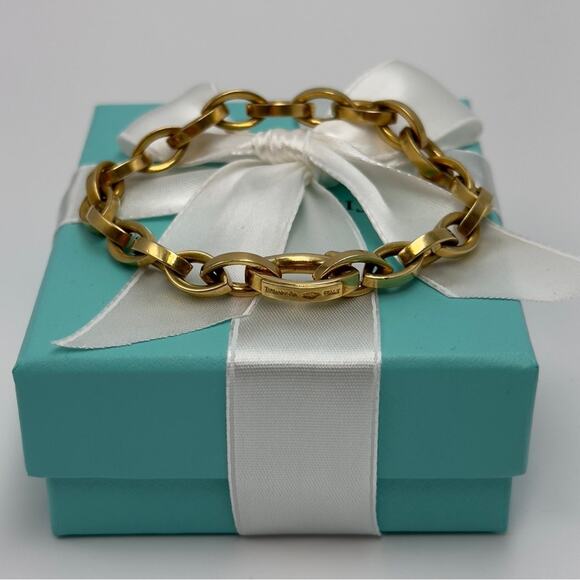 Tiffany & Co. Link Chain Bracelet in 18k Gold 750 Italy Vintage T&C Pouch & Box - Picture 10 of 12